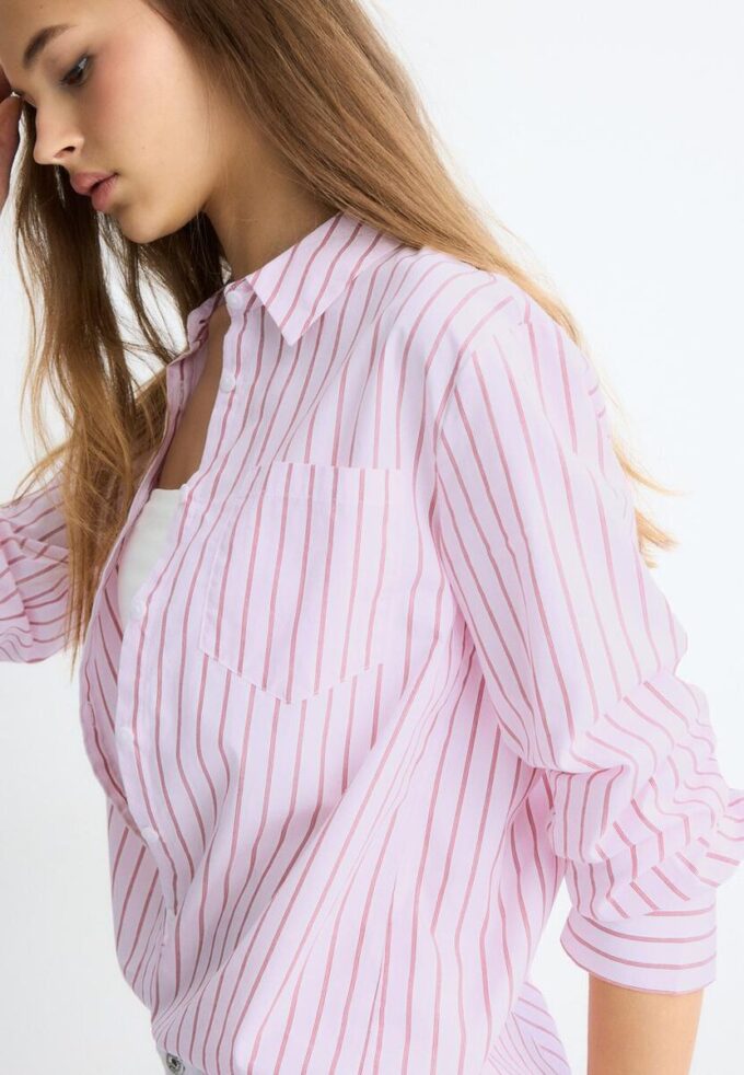 Basic Striped Poplin Shirt with Pocket Basic Striped Poplin Shirt with Pocket