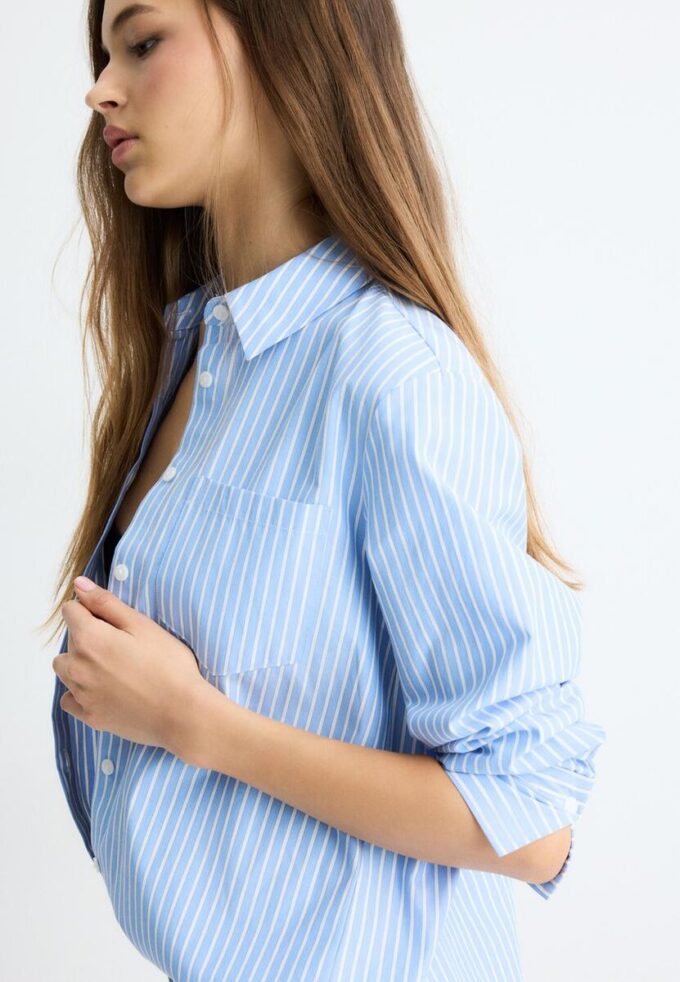 Basic Striped Poplin Shirt with Pocket