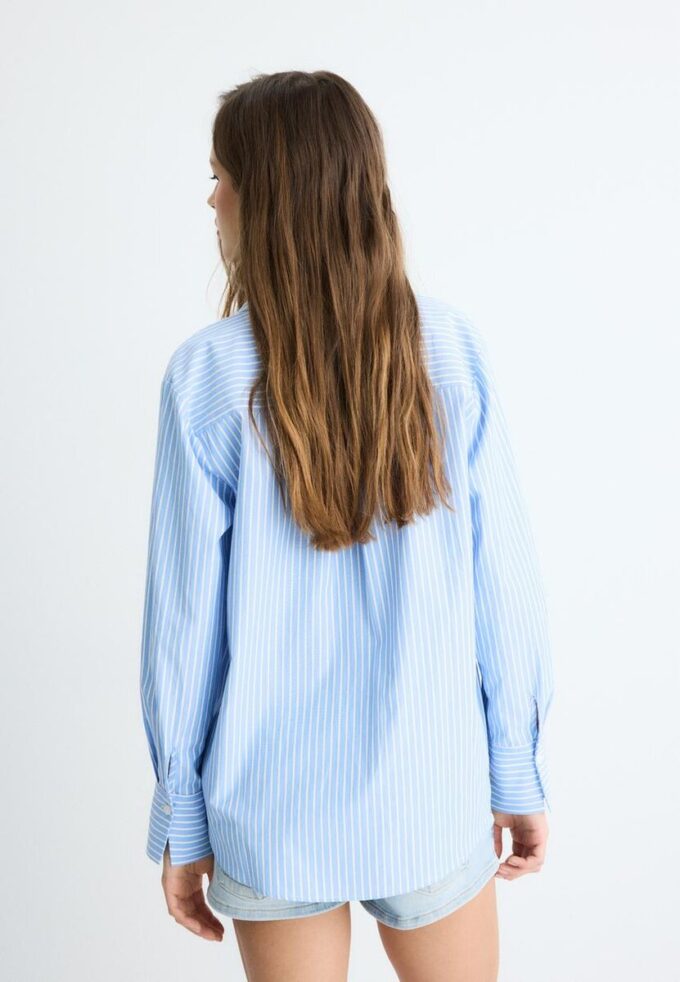 Basic Striped Poplin Shirt with Pocket