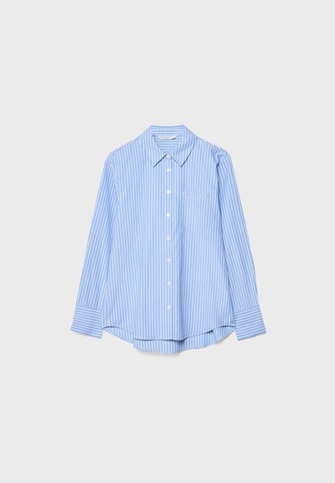 Basic Striped Poplin Shirt with Pocket