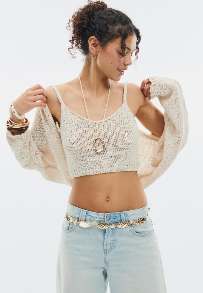 Batwing Sleeve Knit Cardigan with Tie