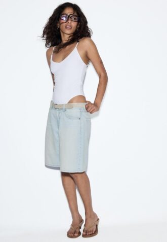 Belted Denim Bermuda Shorts