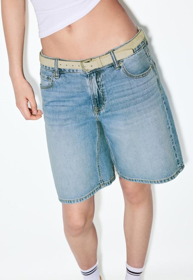 Belted Denim Bermuda Shorts
