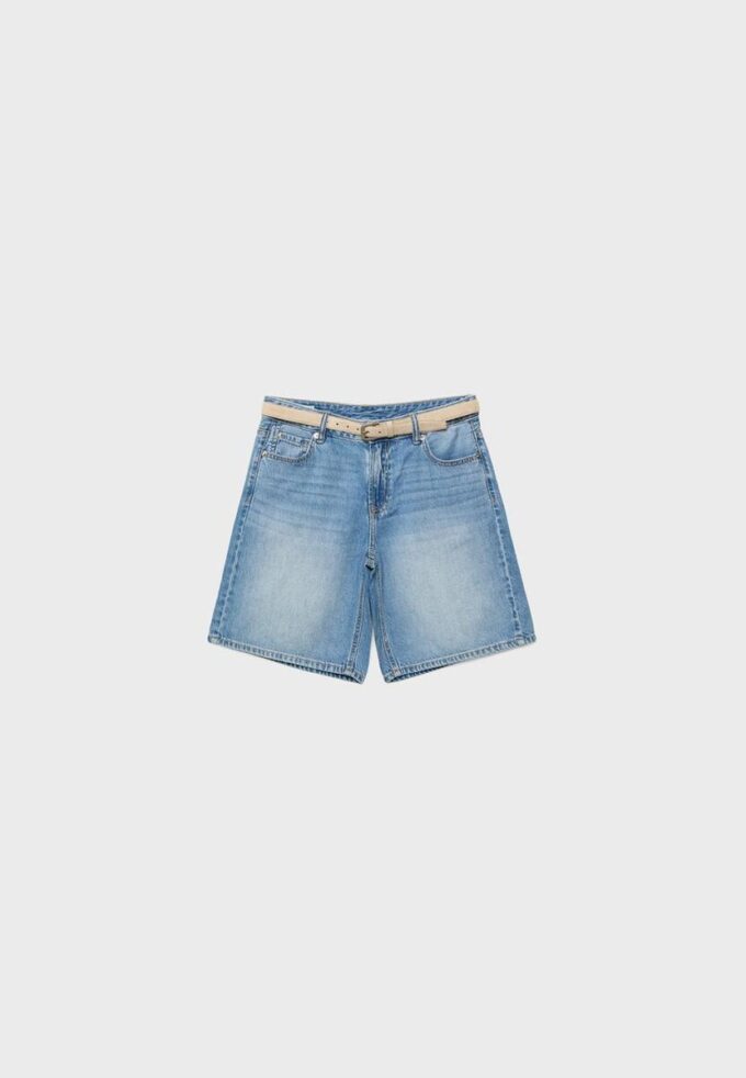 Belted Denim Bermuda Shorts
