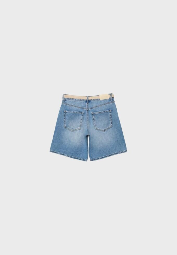 Belted Denim Bermuda Shorts