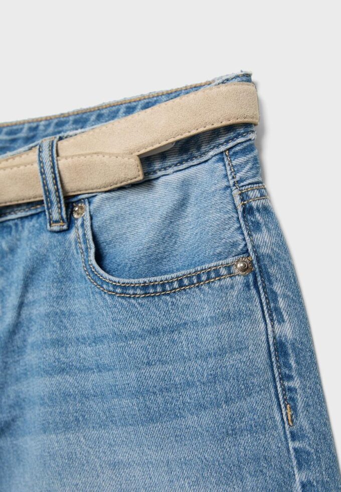Belted Denim Bermuda Shorts