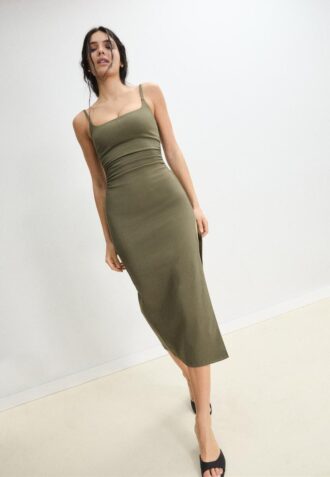 Bengaline Midi Dress with Square Neckline