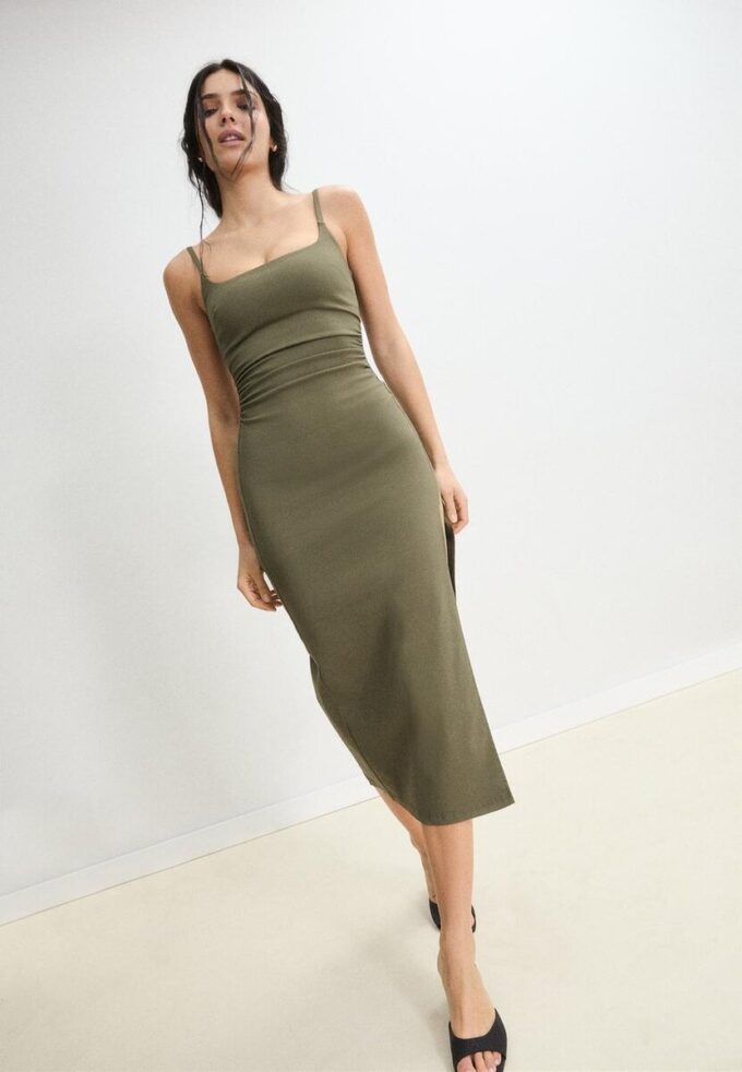 Bengaline Midi Dress with Square Neckline Bengaline Midi Dress with Square Neckline