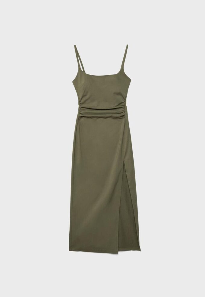 Bengaline Midi Dress with Square Neckline Bengaline Midi Dress with Square Neckline