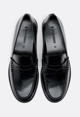 Black Leather Effect Loafers