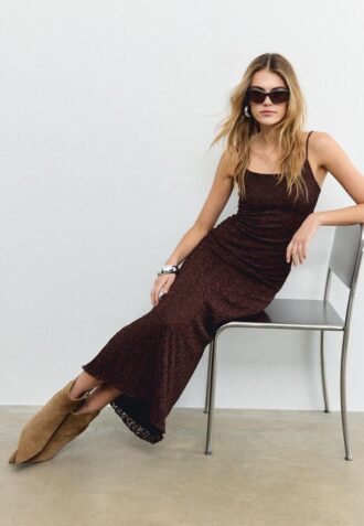 Blonde Lace Strappy Midi Dress