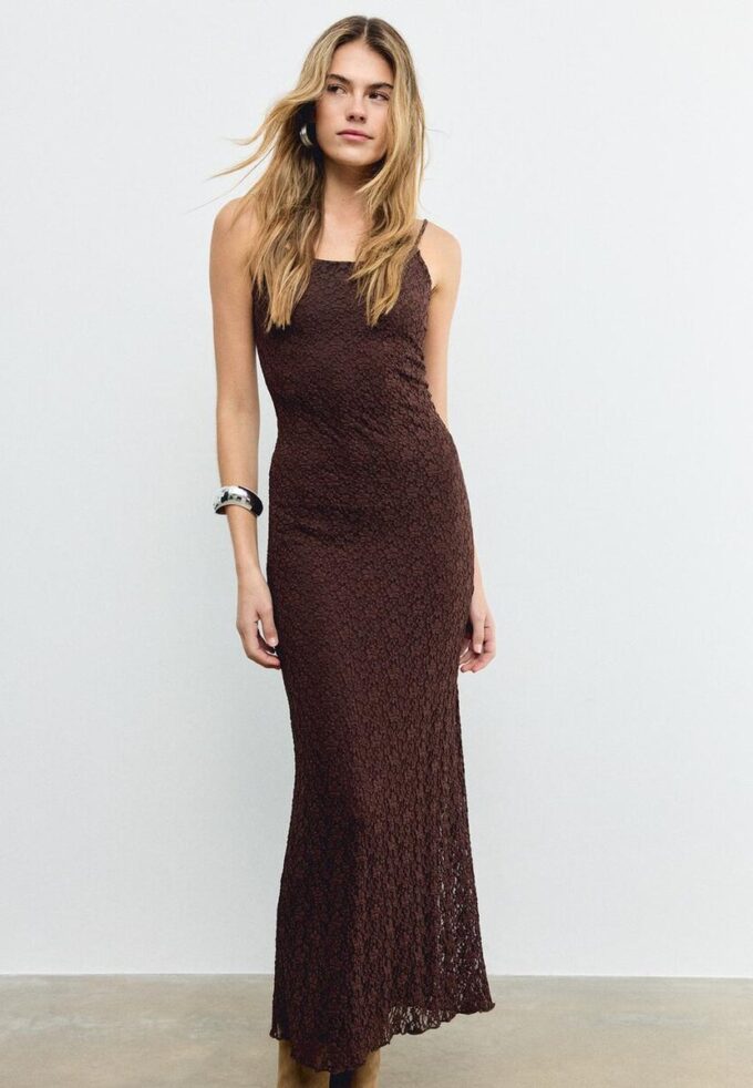 Blonde Lace Strappy Midi Dress