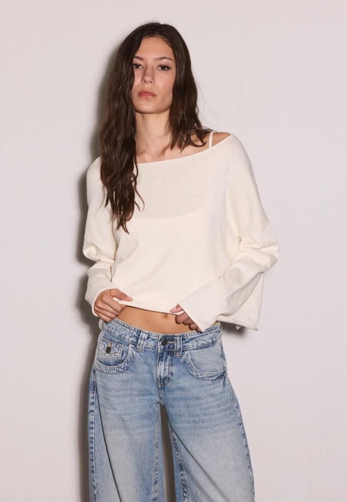 Boat Neck Cropped Sweater