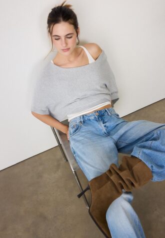 Boat Neck Knit Jumper with Overlay