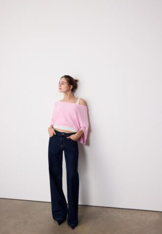 Boat Neck Knit Jumper with Overlay
