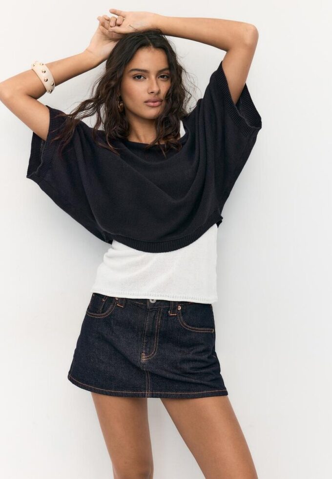 Boat Neck Knit Jumper with Overlay Boat Neck Knit Jumper with Overlay