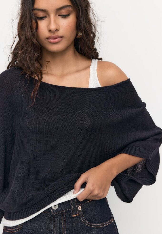 Boat Neck Knit Jumper with Overlay Boat Neck Knit Jumper with Overlay