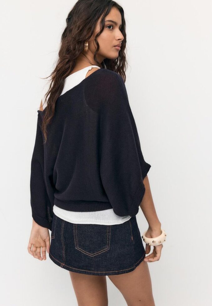 Boat Neck Knit Jumper with Overlay Boat Neck Knit Jumper with Overlay