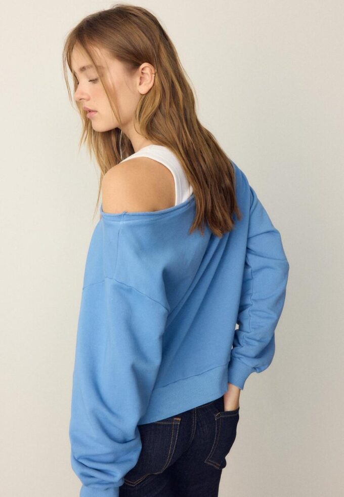 Boat Neck Sweatshirt with Rhinestone Wings Boat Neck Sweatshirt with Rhinestone Wings