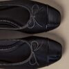 Bow Detail Leather Effect Ballet Pumps