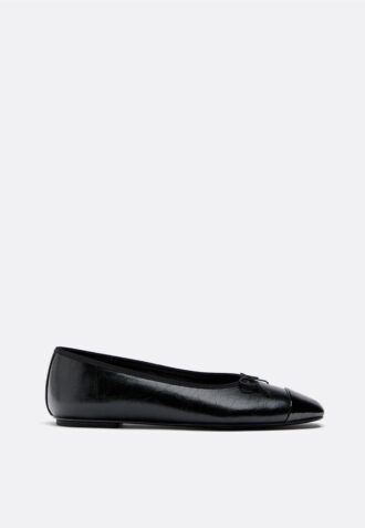 Bow Detail Leather Effect Ballet Pumps
