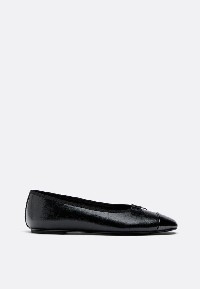 Bow Detail Leather Effect Ballet Pumps