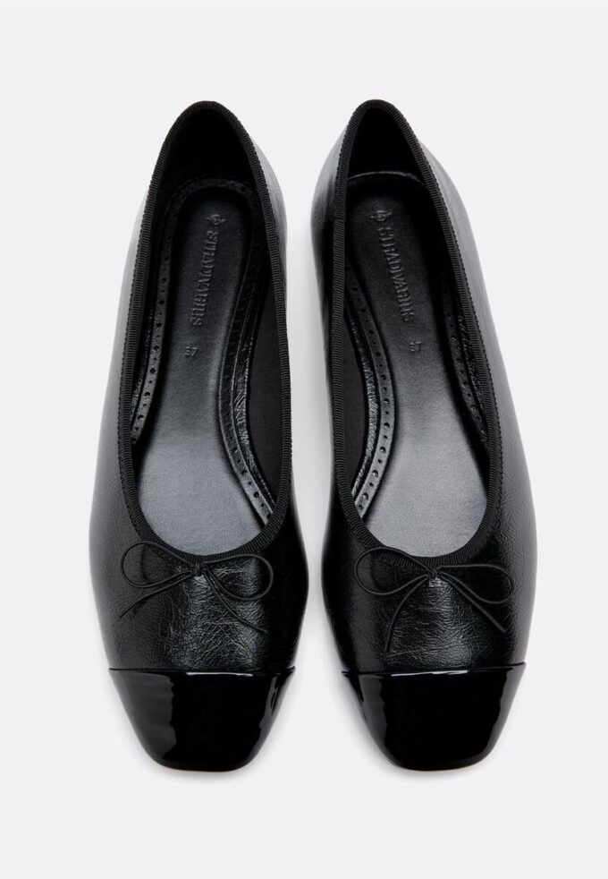 Bow Detail Leather Effect Ballet Pumps