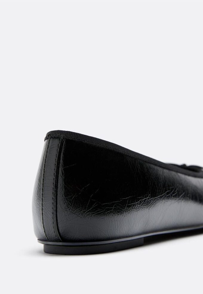 Bow Detail Leather Effect Ballet Pumps