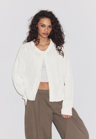 Button-Up Cable Knit Cardigan