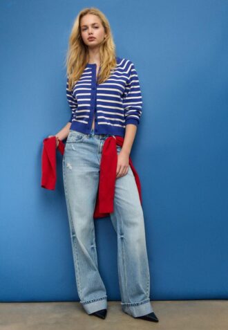 Button-Up Knit Cardigan with Raglan Sleeves
