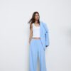 Casual Striped Smart Trousers with Crossover Waist