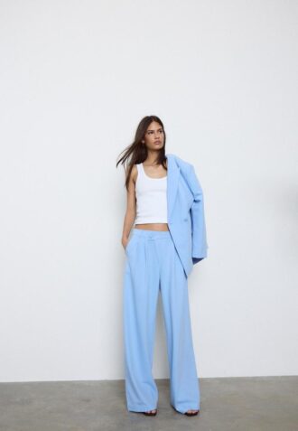 Casual Striped Smart Trousers with Crossover Waist
