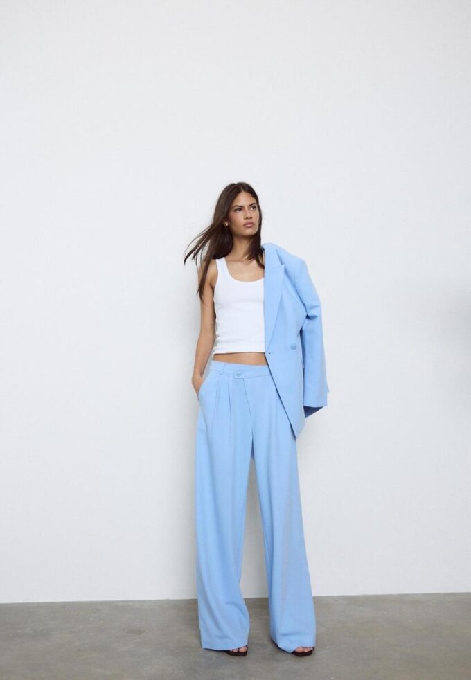 Casual Striped Smart Trousers with Crossover Waist