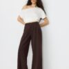 Casual Striped Smart Trousers with Crossover Waist