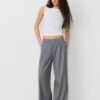 Casual Striped Smart Trousers with Crossover Waist