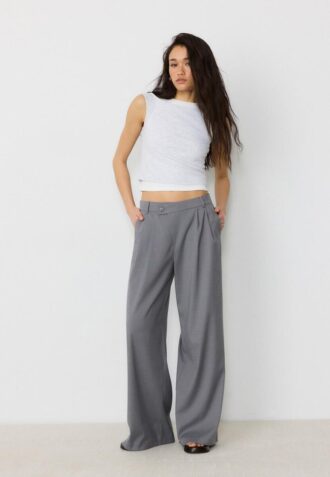 Casual Striped Smart Trousers with Crossover Waist