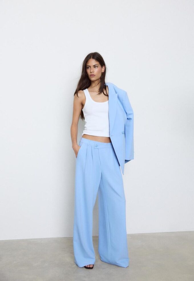 Casual Striped Smart Trousers with Crossover Waist