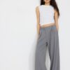 Casual Striped Smart Trousers with Crossover Waist