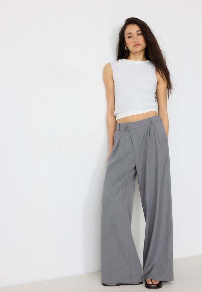 Casual Striped Smart Trousers with Crossover Waist