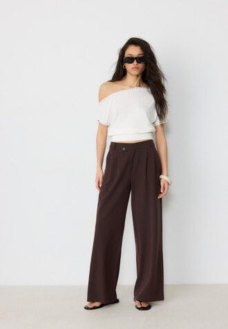 Casual Striped Smart Trousers with Crossover Waist