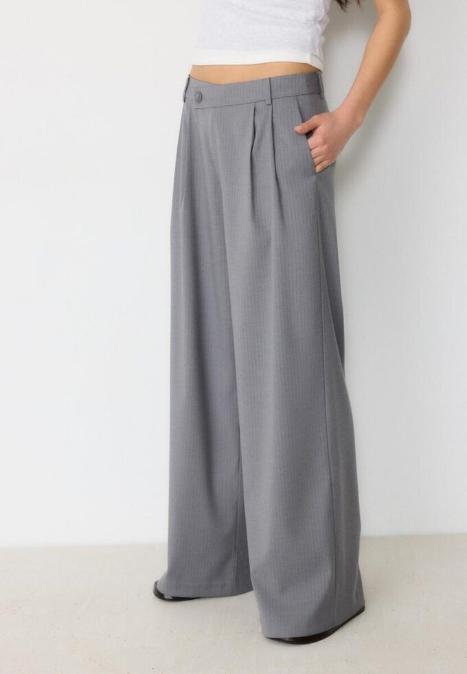 Casual Striped Smart Trousers with Crossover Waist