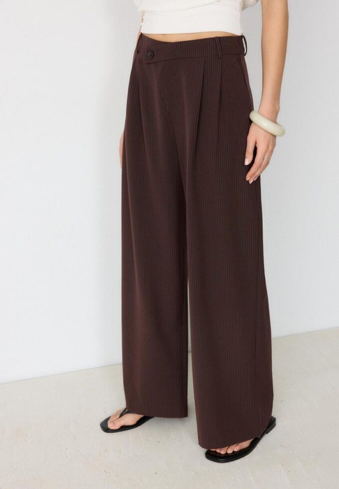 Casual Striped Smart Trousers with Crossover Waist