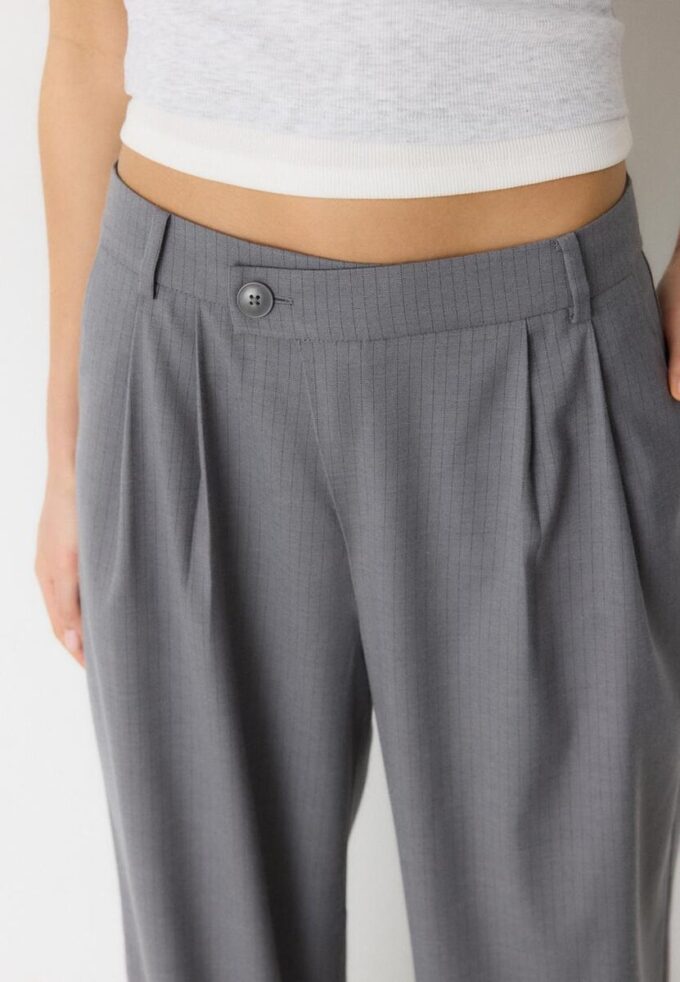 Casual Striped Smart Trousers with Crossover Waist
