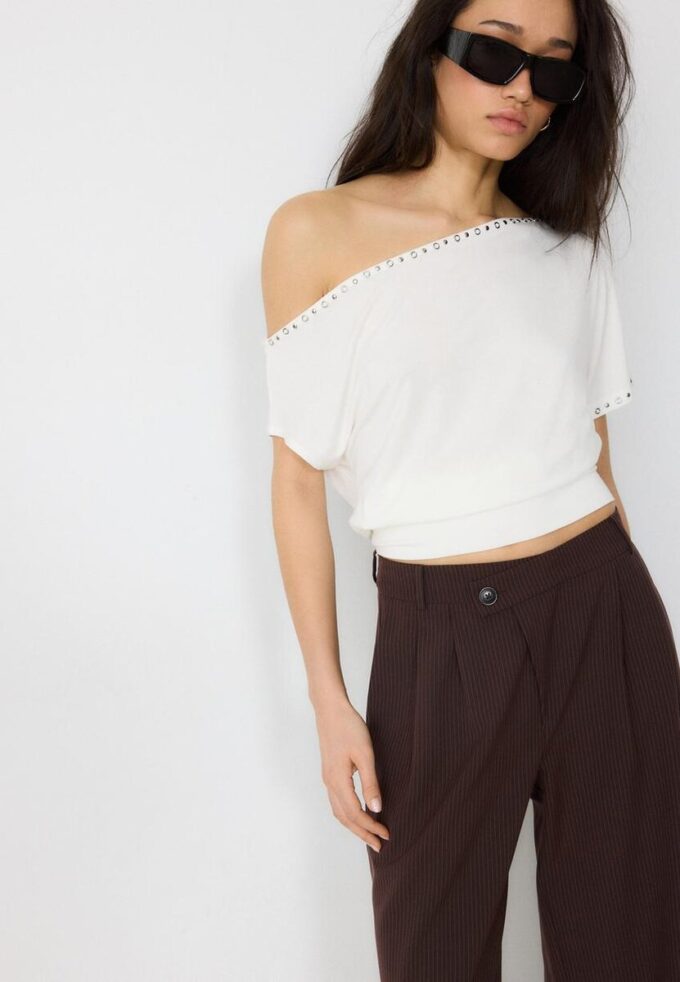 Casual Striped Smart Trousers with Crossover Waist