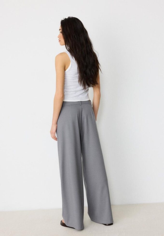 Casual Striped Smart Trousers with Crossover Waist