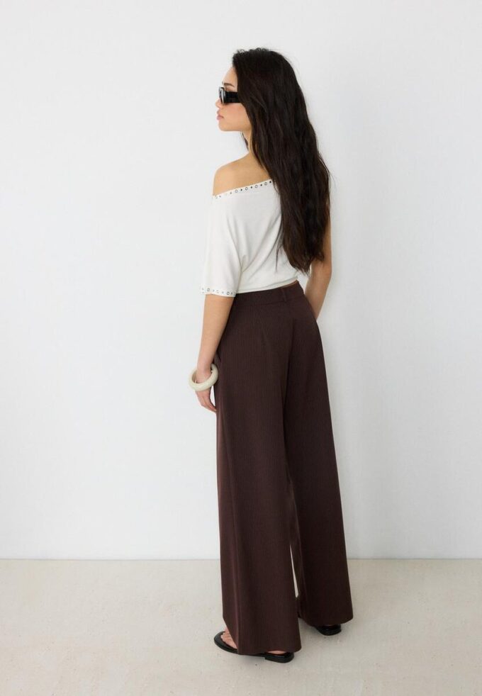 Casual Striped Smart Trousers with Crossover Waist