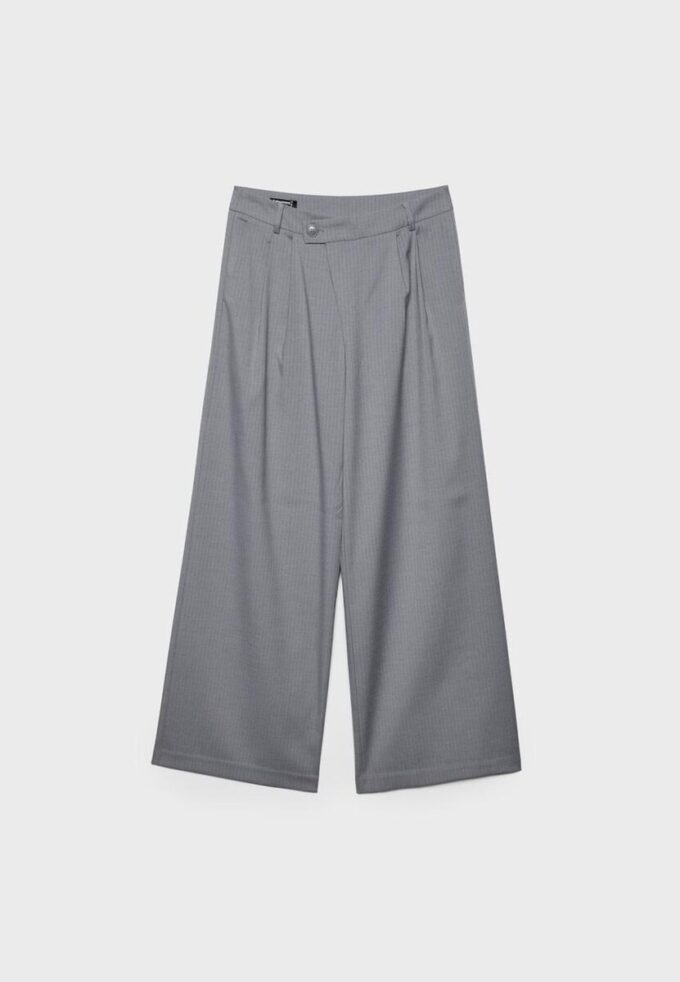 Casual Striped Smart Trousers with Crossover Waist