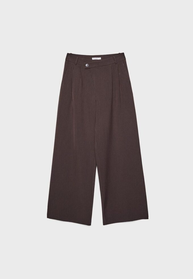 Casual Striped Smart Trousers with Crossover Waist