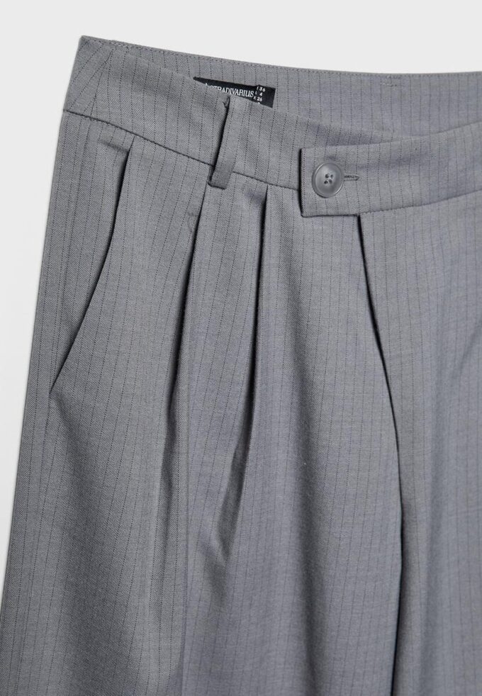Casual Striped Smart Trousers with Crossover Waist