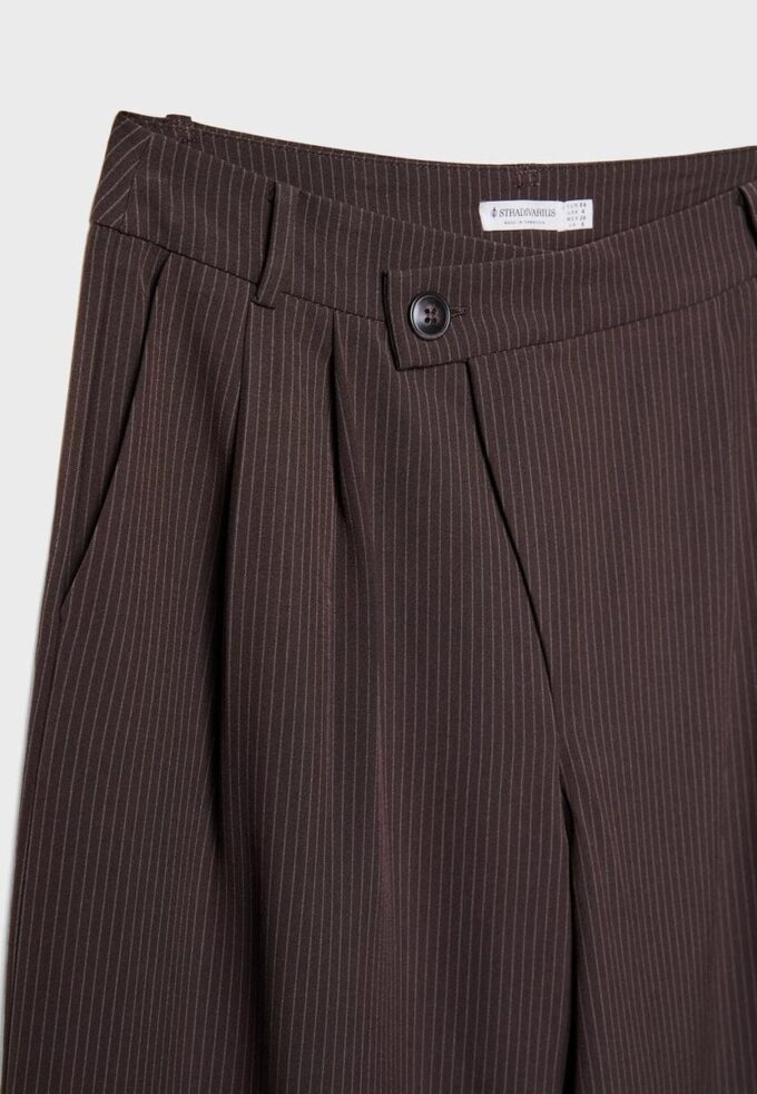 Casual Striped Smart Trousers with Crossover Waist